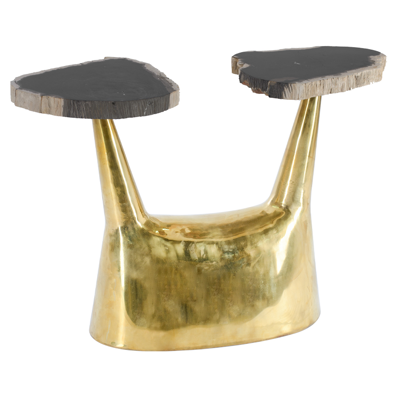 Приставной столик Side Table Petrified Wood Латунь Черный Бежевый Приставной столик Side Table Petrified Wood Латунь Черный Бежевый в Кирове | Loft Concept