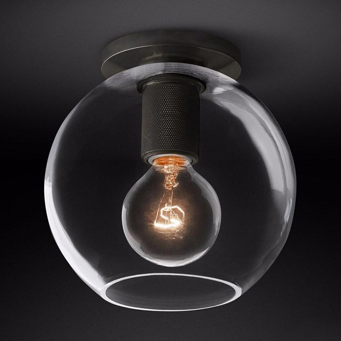 Потолочный светильник RH Utilitaire Globe Shade Flushmount Black Прозрачное Стекло Темная бронза Потолочный светильник RH Utilitaire Globe Shade Flushmount Black Прозрачное Стекло Темная бронза в Кирове | Loft Concept