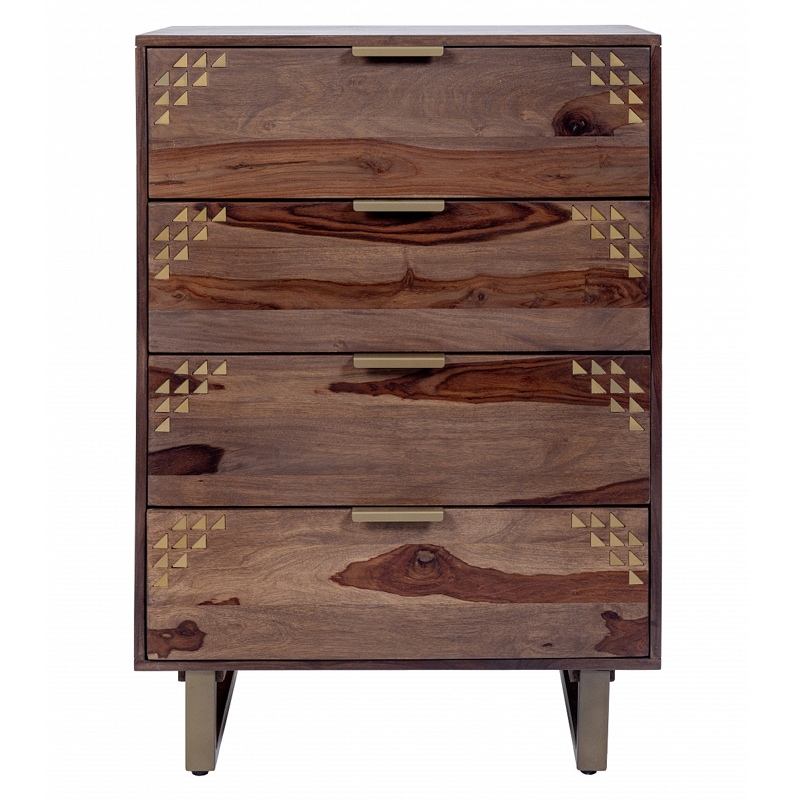 Тумба с выдвижными ящиками из массива дерева Шишам Indian Rosewood Коричневый Золотой Тумба с выдвижными ящиками из массива дерева Шишам Indian Rosewood Коричневый Золотой в Кирове | Loft Concept