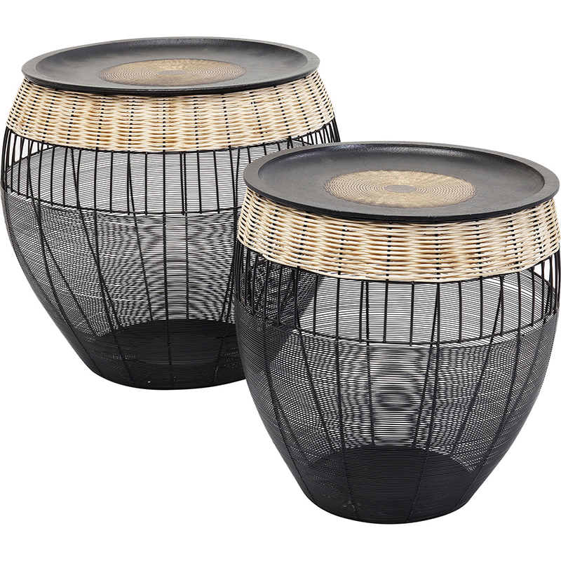 Комплект приставных столов African Wicker Drums Черный Древесина Комплект приставных столов African Wicker Drums Черный Древесина в Кирове | Loft Concept