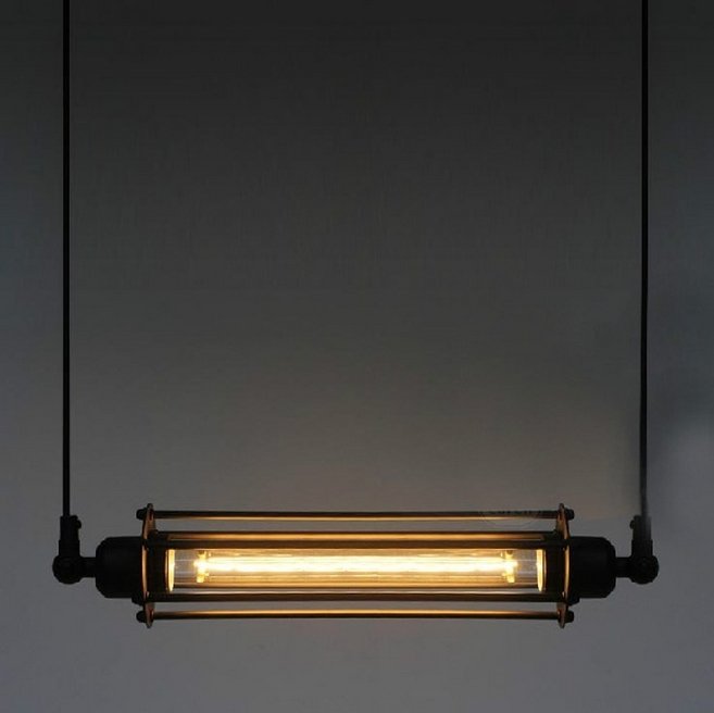 Подвесной светильник Loft Industrial Edison Cage Horizontal Mono Черный Подвесной светильник Loft Industrial Edison Cage Horizontal Mono Черный в Кирове | Loft Concept