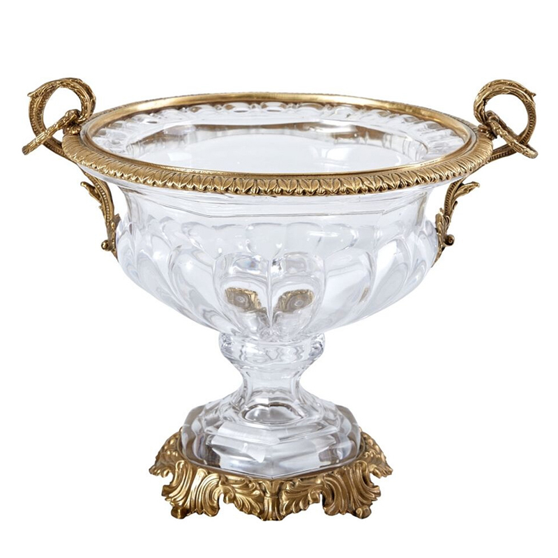 Чаша из прозрачного стекла с бронзовой подставкой и ручками Eden Garden Прозрачное Стекло Бронза в Кирове | Loft Concept 