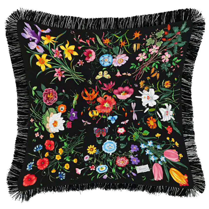 Декоративная подушка Cтиль Gucci Wildflowers Черный Мульти Декоративная подушка Cтиль Gucci Wildflowers Черный Мульти в Кирове | Loft Concept