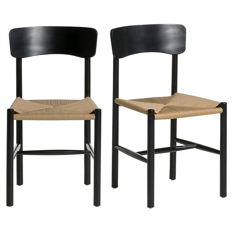 Комплект из 2-х стульев Wicker Black Chairs Бежевый Черный Комплект из 2-х стульев Wicker Black Chairs Бежевый Черный в Кирове | Loft Concept