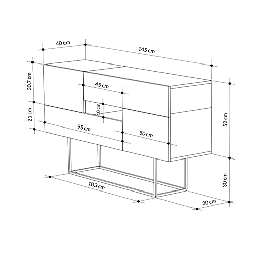 Комод c 2-мя белыми дверцами и 2-мя выдвижными ящиками цвета древесины EROS CONSOLE OAK WHITE в Кирове