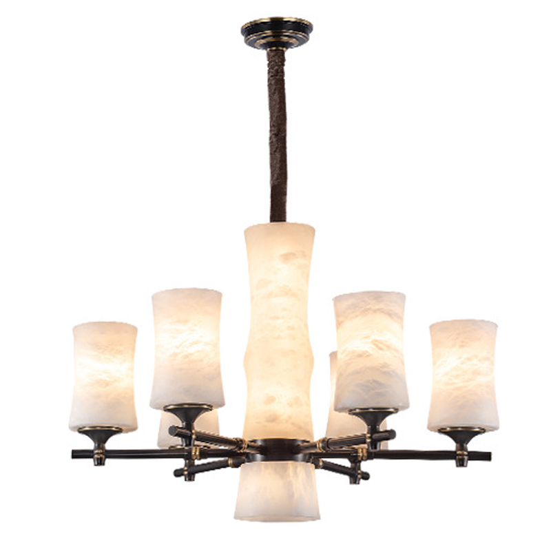 Дизайнерская люстра 6 плафонов из натурального мрамора Marble Shades Chandelier Золотой Коричневый Дизайнерская люстра 6 плафонов из натурального мрамора Marble Shades Chandelier Золотой Коричневый в Кирове | Loft Concept