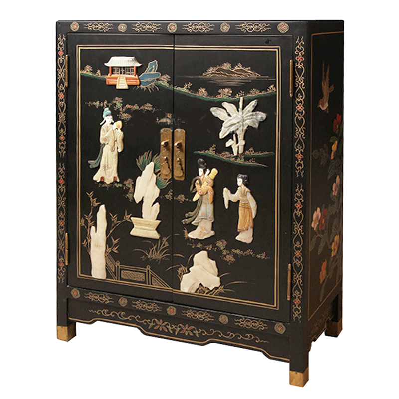 Черный Двухдверный Комод в Китайском стиле с каменным Барельефом Black Chinese Chest of drawers Черный Мульти Черный Двухдверный Комод в Китайском стиле с каменным Барельефом Black Chinese Chest of drawers Черный Мульти в Кирове | Loft Concept