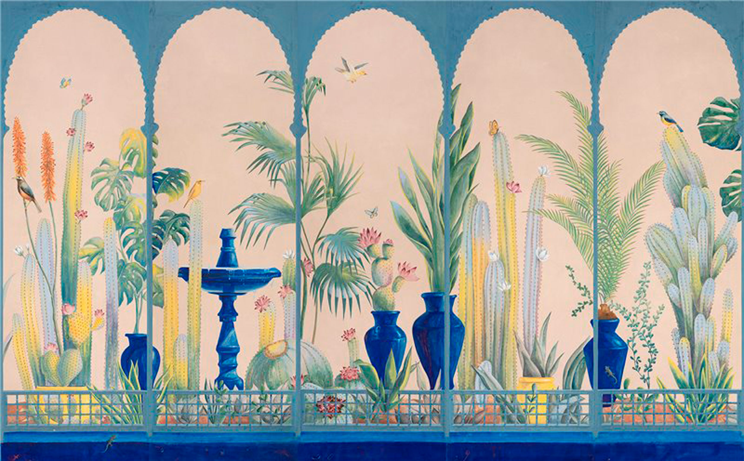 Обои ручная роспись Jardin Marrakech Majorelle on painted Xuan paper Обои ручная роспись Jardin Marrakech Majorelle on painted Xuan paper - постер Loft-Concept в Кирове