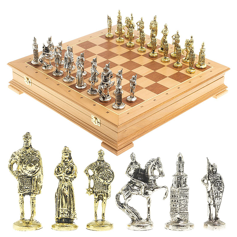 Шахматы металлические в ларце из натурального бука Decorative Thematic Chess Серебряный Золотой Коричневый Шахматы металлические в ларце из натурального бука Decorative Thematic Chess Серебряный Золотой Коричневый в Кирове | Loft Concept