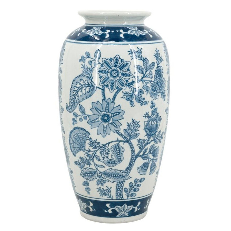 Ваза с синим цветочным орнаментом Blue & White Ornament Белый Синий Ваза с синим цветочным орнаментом Blue & White Ornament Белый Синий в Кирове | Loft Concept