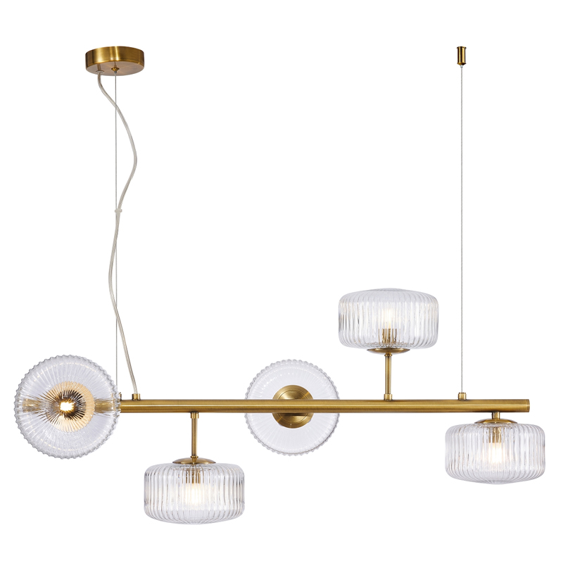 Люстра Blown Glass с прозрачными рельефными плафонами Латунь Прозрачный Люстра Blown Glass с прозрачными рельефными плафонами Латунь Прозрачный в Кирове | Loft Concept