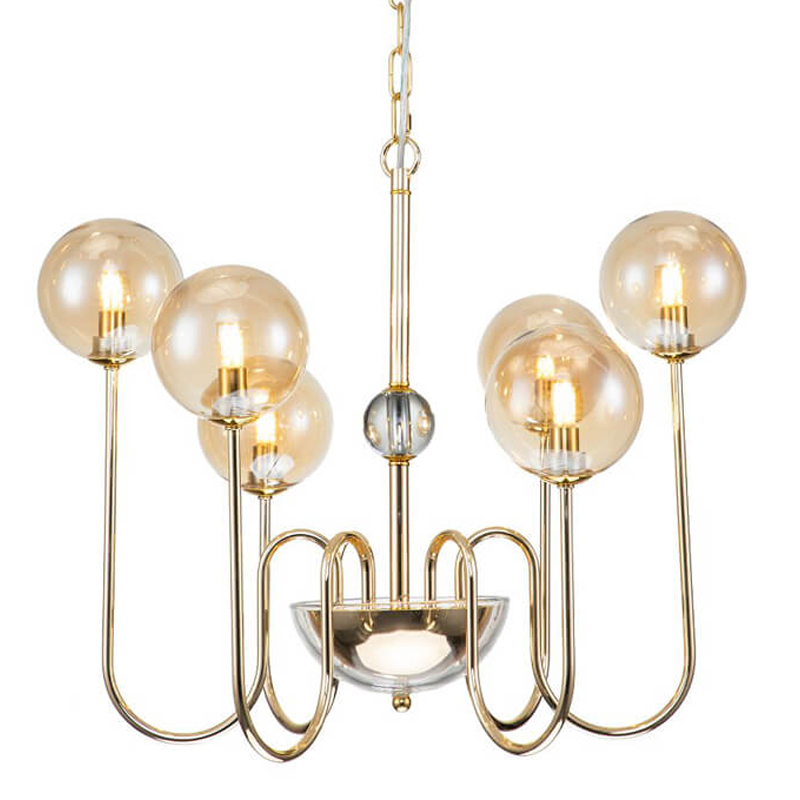 Люстра Sheiry Glass Ball Chandelier 6 Глянцевое золото Янтарный Люстра Sheiry Glass Ball Chandelier 6 Глянцевое золото Янтарный в Кирове | Loft Concept