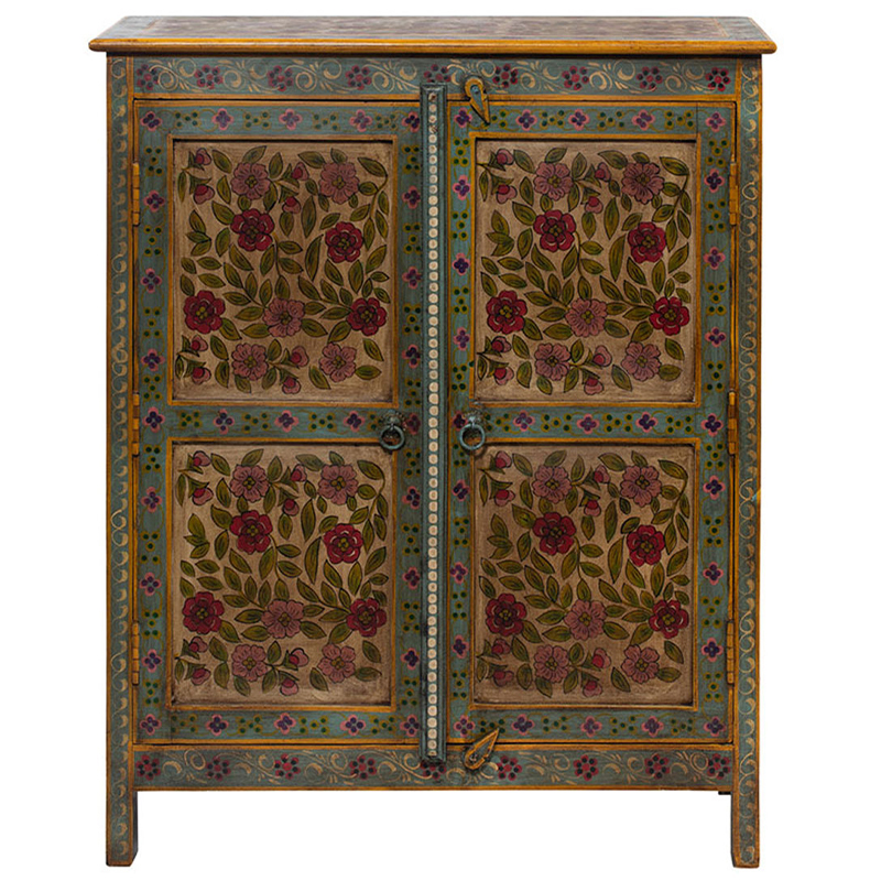 Деревянный комод с 2-мя дверцами ручная роспись Ophelia Flowers Chest of Drawers Бирюзовый Коричневый винтаж Бежевый Деревянный комод с 2-мя дверцами ручная роспись Ophelia Flowers Chest of Drawers Бирюзовый Коричневый винтаж Бежевый в Кирове | Loft Concept