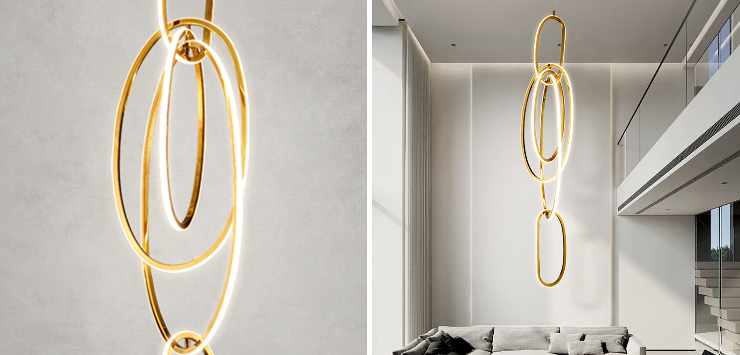 Люстра Vertical Gold Oval Rings Chandelier - фото