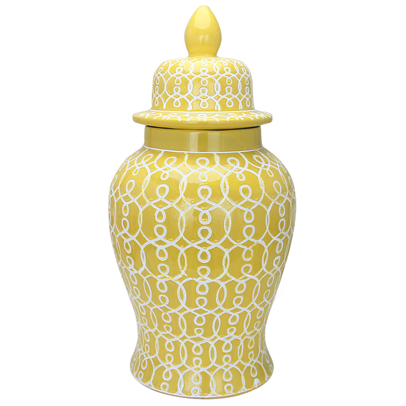 Ваза с крышкой Ceramic Yellow White Ornament Vase Желтый Белый в Кирове | Loft Concept 
