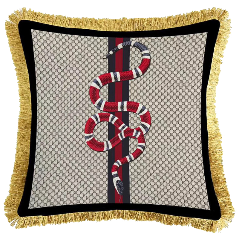 Декоративная подушка Cтиль Gucci Micrurus Snake Серый Красный Золотой в Кирове | Loft Concept 