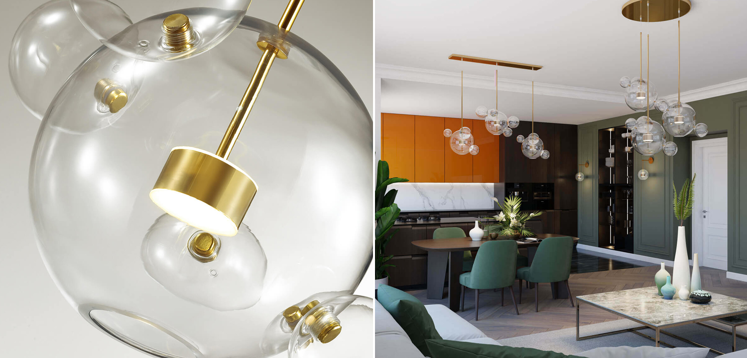 Люстра Transparent Bubble Chandelier Gold Line - фото