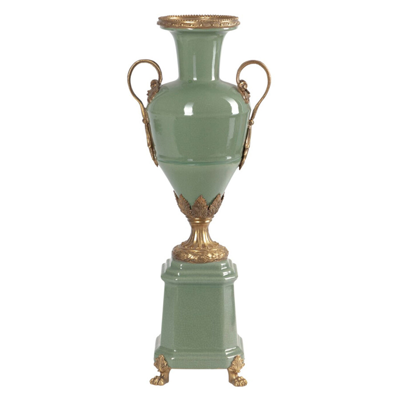 Ваза зеленого цвета из фарфора на высокой подставке с бронзовыми ручками Eden Garden porcelain and bronze Зеленый Бронза Ваза зеленого цвета из фарфора на высокой подставке с бронзовыми ручками Eden Garden porcelain and bronze Зеленый Бронза в Кирове | Loft Concept