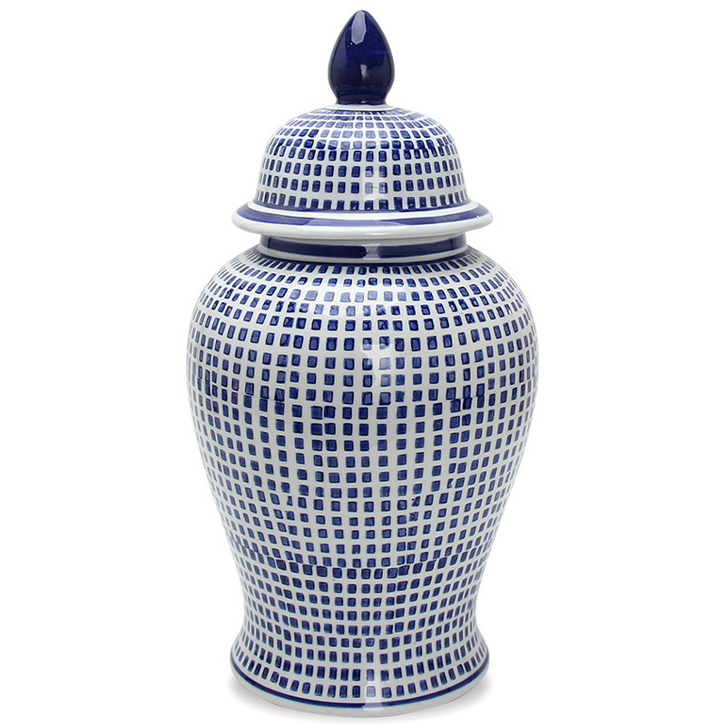 Ваза с крышкой Oriental Blue & White Square Pattern Vase Белый Синий Ваза с крышкой Oriental Blue & White Square Pattern Vase Белый Синий в Кирове | Loft Concept