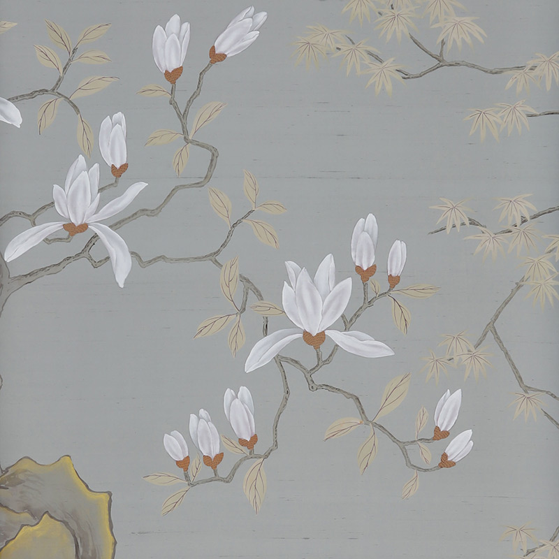 Обои ручная роспись Summer Night Blossom Colourway SC-122 on Wood Ash slub silk Обои ручная роспись Summer Night Blossom Colourway SC-122 on Wood Ash slub silk в Кирове | Loft Concept