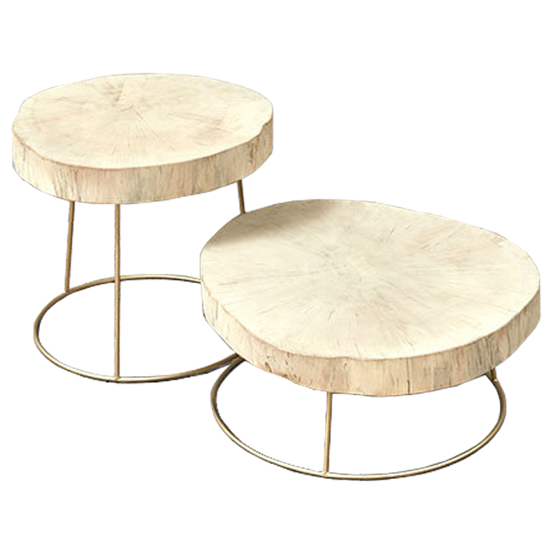 Комплект столиков Saw Cut Beige Wood Coffee Table Золотой Бежевый Комплект столиков Saw Cut Beige Wood Coffee Table Золотой Бежевый в Кирове | Loft Concept