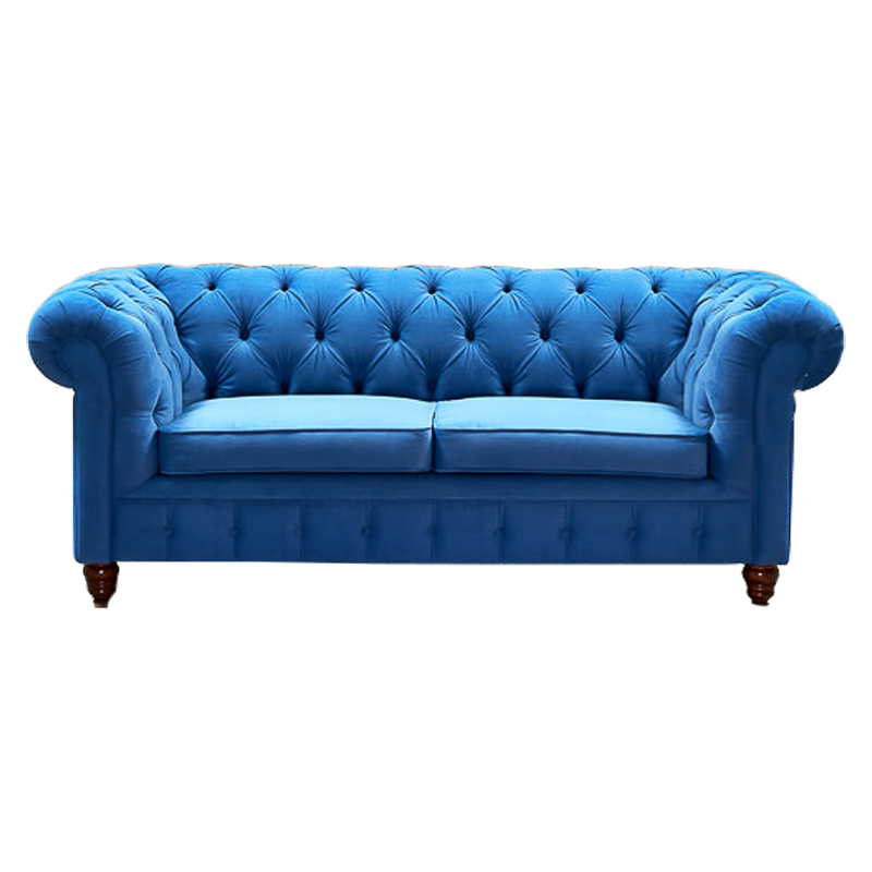 Диван Mini Kensington double blue velor Светло-синий Коричневый Диван Mini Kensington double blue velor Светло-синий Коричневый в Кирове | Loft Concept