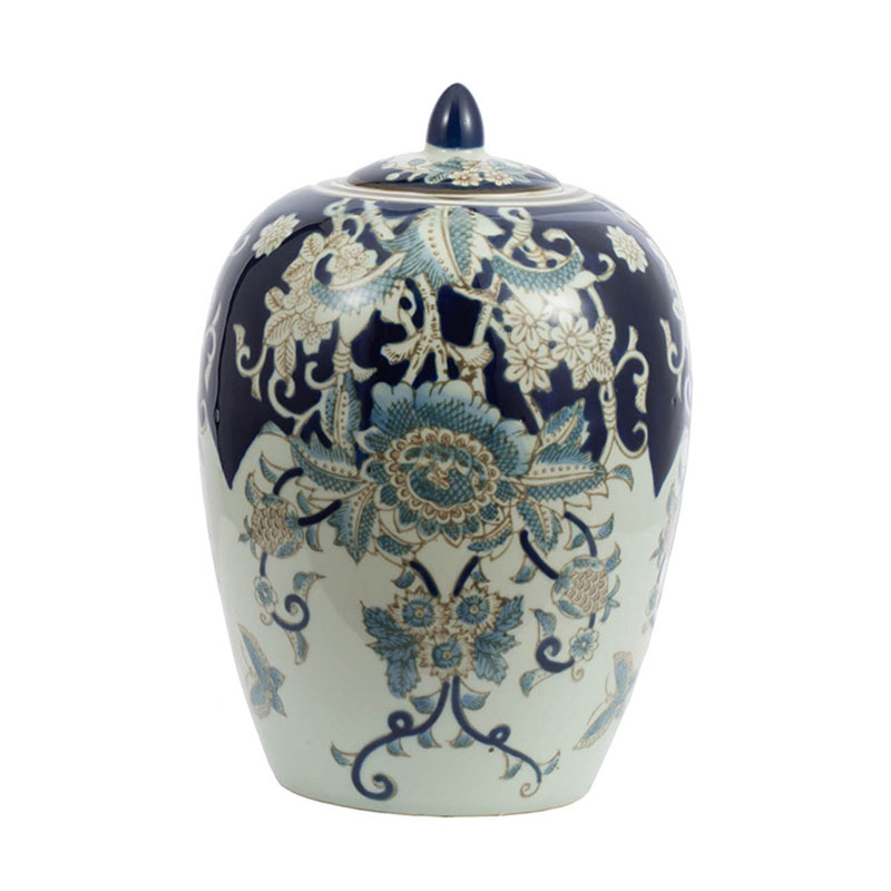 Ваза с крышкой Blue & White Ornament Vase barrel Белый Синий Ваза с крышкой Blue & White Ornament Vase barrel Белый Синий в Кирове | Loft Concept