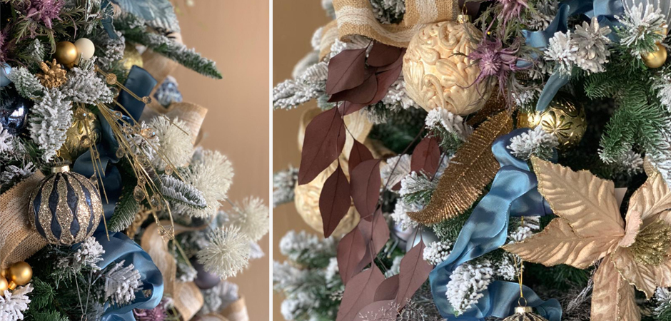 Дизайнерская Ель Голубой и Бежевый Декор Blue and Beige Decor - фото №2