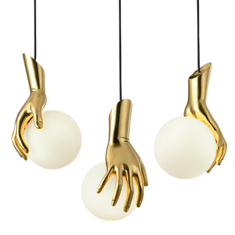 Подвесной светильник Золотая рука Gold Hand Pendant lamp Глянцевое золото Прозрачный белый Подвесной светильник Золотая рука Gold Hand Pendant lamp Глянцевое золото Прозрачный белый в Кирове | Loft Concept