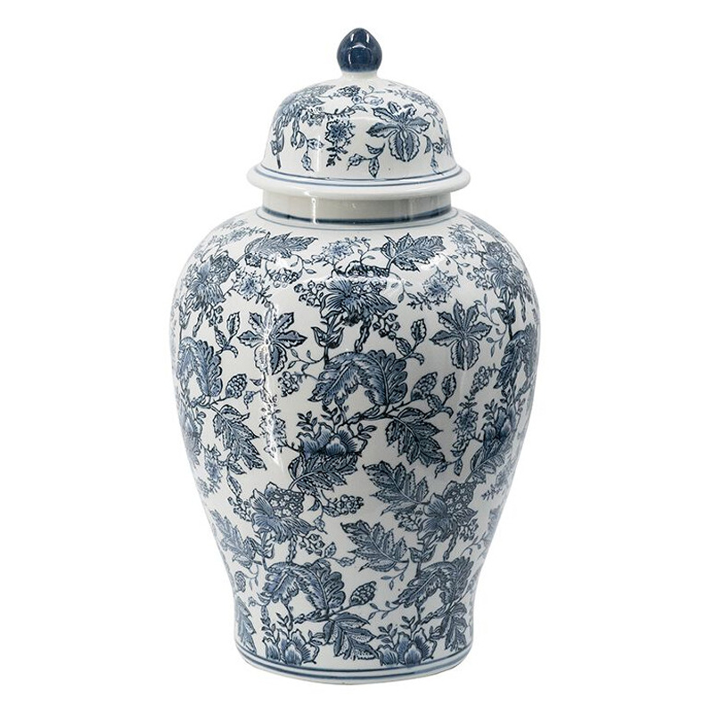 Ваза с крышкой и бело-синим цветочным узором Blue & White Ornament Белый Синий Ваза с крышкой и бело-синим цветочным узором Blue & White Ornament Белый Синий в Кирове | Loft Concept