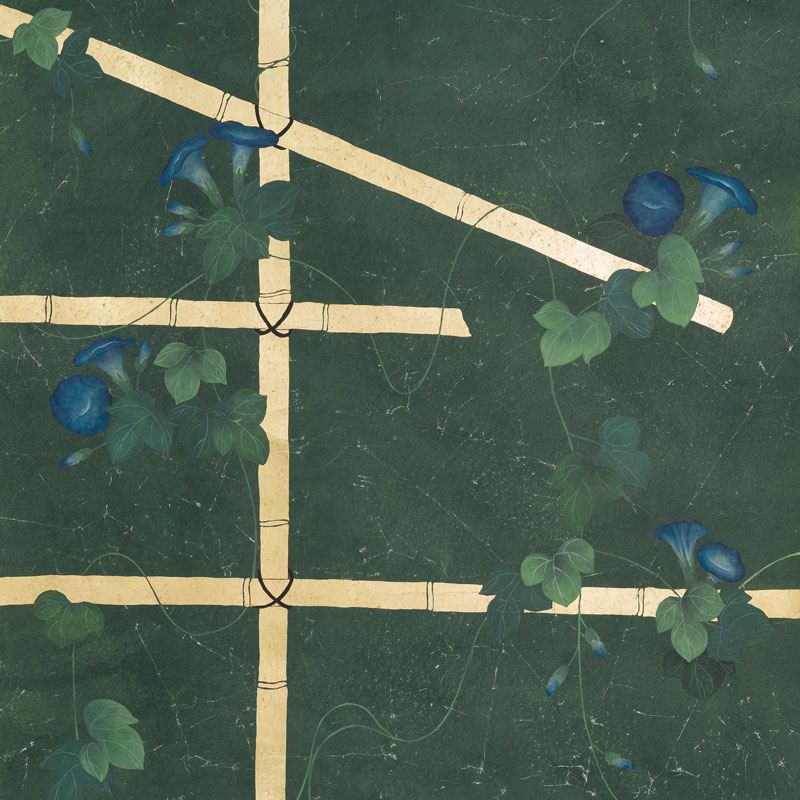 Обои ручная роспись Morning Glory Original colourway on Edo Green painted Xuan paper Обои ручная роспись Morning Glory Original colourway on Edo Green painted Xuan paper в Кирове | Loft Concept