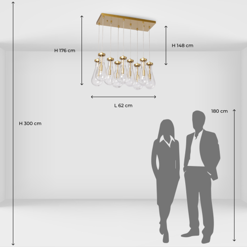 Люстра с 9-ю прозрачными стеклянными плафонами в форме капли Lucid Rain  в Кирове