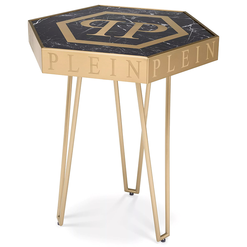 Приставной стол Philipp Plein Side Table Falcon Nest Золотой Черный Мрамор Nero Прозрачное Стекло в Кирове | Loft Concept 