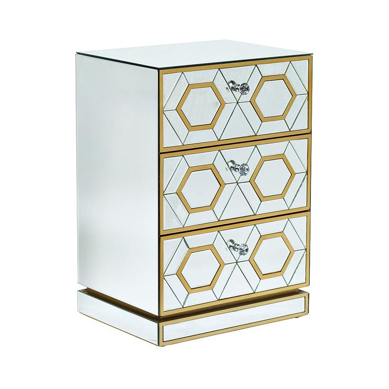 Комод зеркальный с 3-мя ящиками Mirrored Commode 3 drawers Золотой Комод зеркальный с 3-мя ящиками Mirrored Commode 3 drawers Золотой в Кирове | Loft Concept