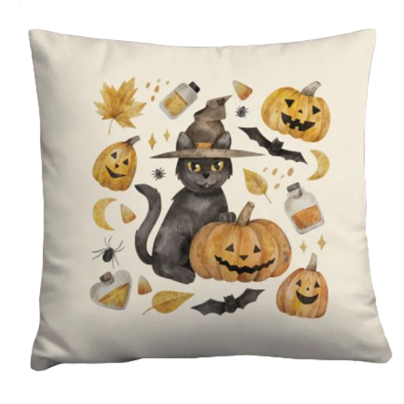Подушка Halloween Pumpkin Cat Белый Оранжевый Серый Подушка Halloween Pumpkin Cat Белый Оранжевый Серый в Кирове | Loft Concept