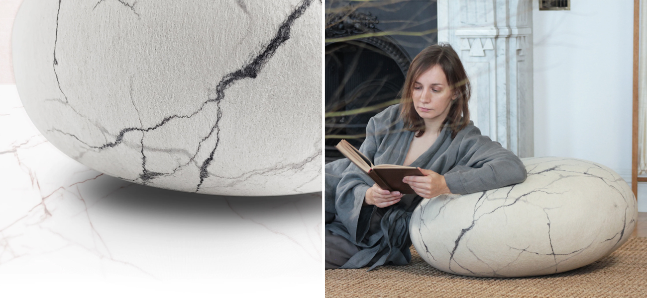 Пуф Белый Мрамор - фото