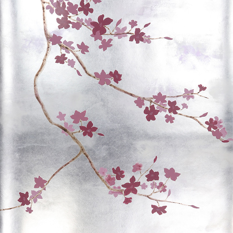 Обои ручная роспись Cherry Tree Special Colourway on Sterling Silver gilded paper Обои ручная роспись Cherry Tree Special Colourway on Sterling Silver gilded paper в Кирове | Loft Concept