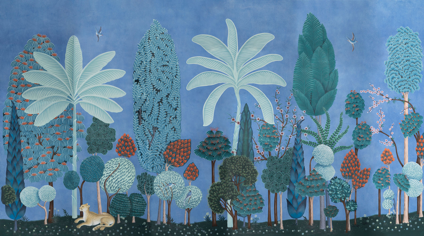 Обои ручная роспись Malwa Special Colourway on blue painted Xuan paper Обои ручная роспись Malwa Special Colourway on blue painted Xuan paper - постер Loft-Concept в Кирове