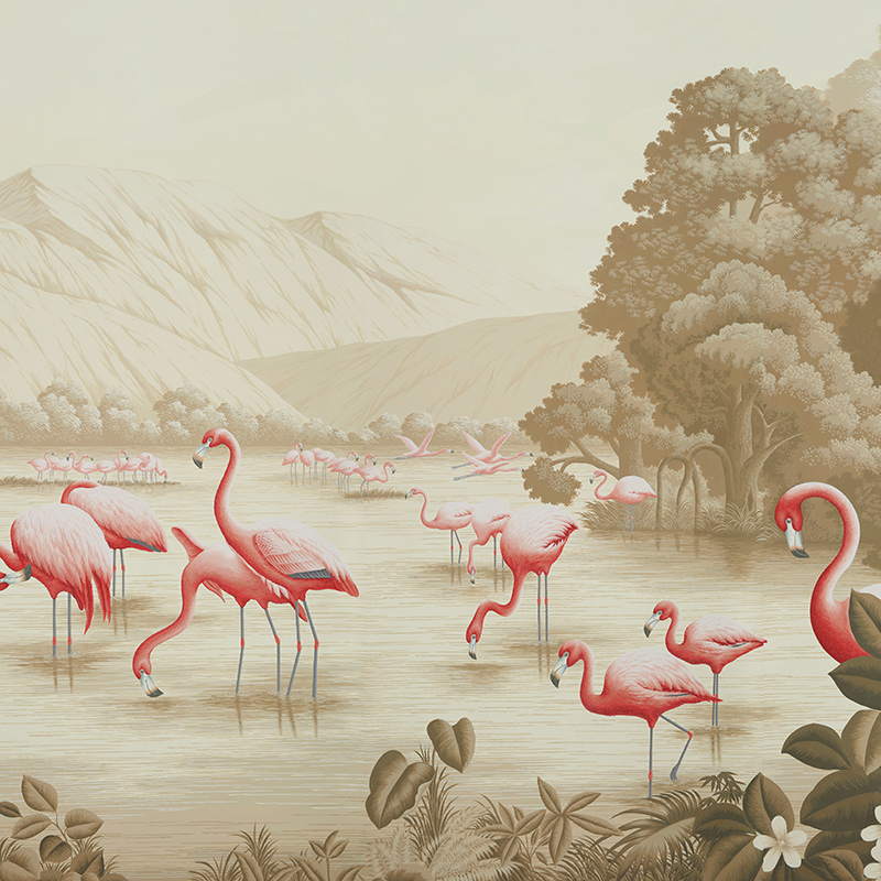 Обои ручная роспись Flamingos Flamingo on Sepia scenic paper Обои ручная роспись Flamingos Flamingo on Sepia scenic paper в Кирове | Loft Concept