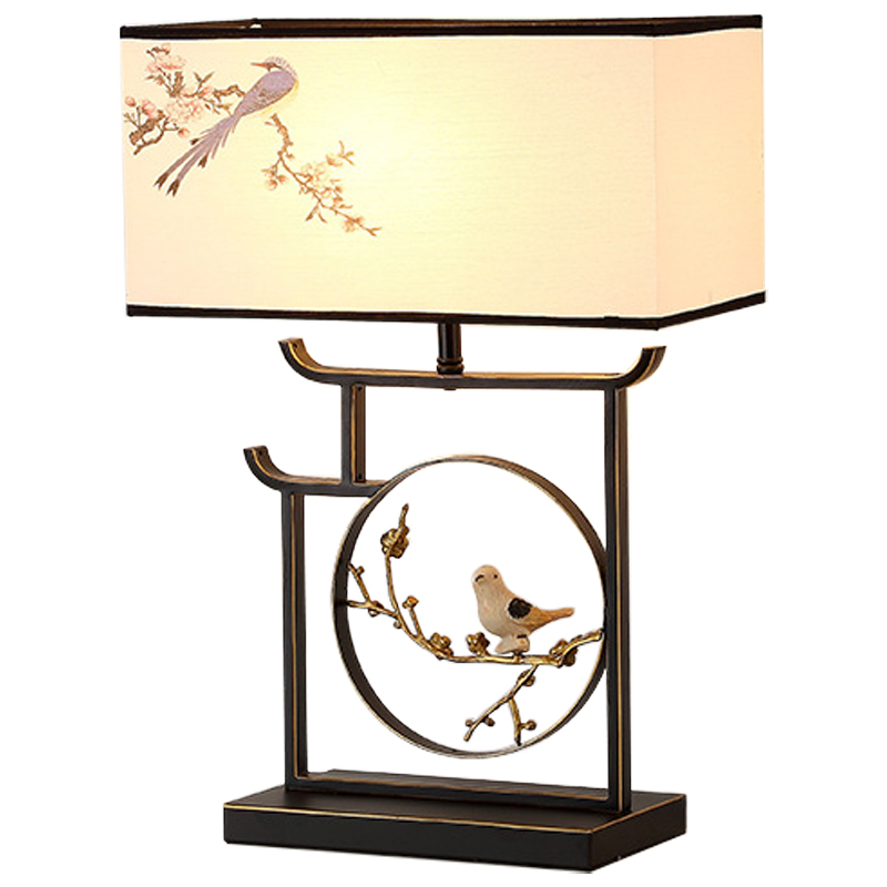 Настольная лампа с абажуром Bird Chinese Style Modern Table Lamp Черный Бежевый Золотой Настольная лампа с абажуром Bird Chinese Style Modern Table Lamp Черный Бежевый Золотой в Кирове | Loft Concept