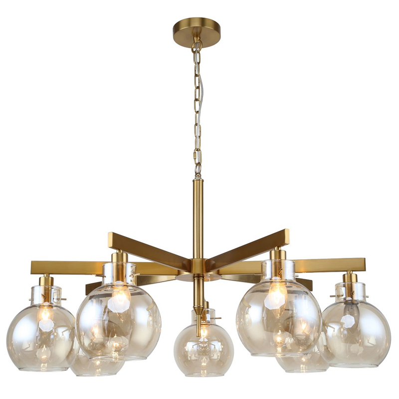 Люстра с плафонами коньячного цвета Carmella Globe Brass Латунь Коньяк Люстра с плафонами коньячного цвета Carmella Globe Brass Латунь Коньяк в Кирове | Loft Concept