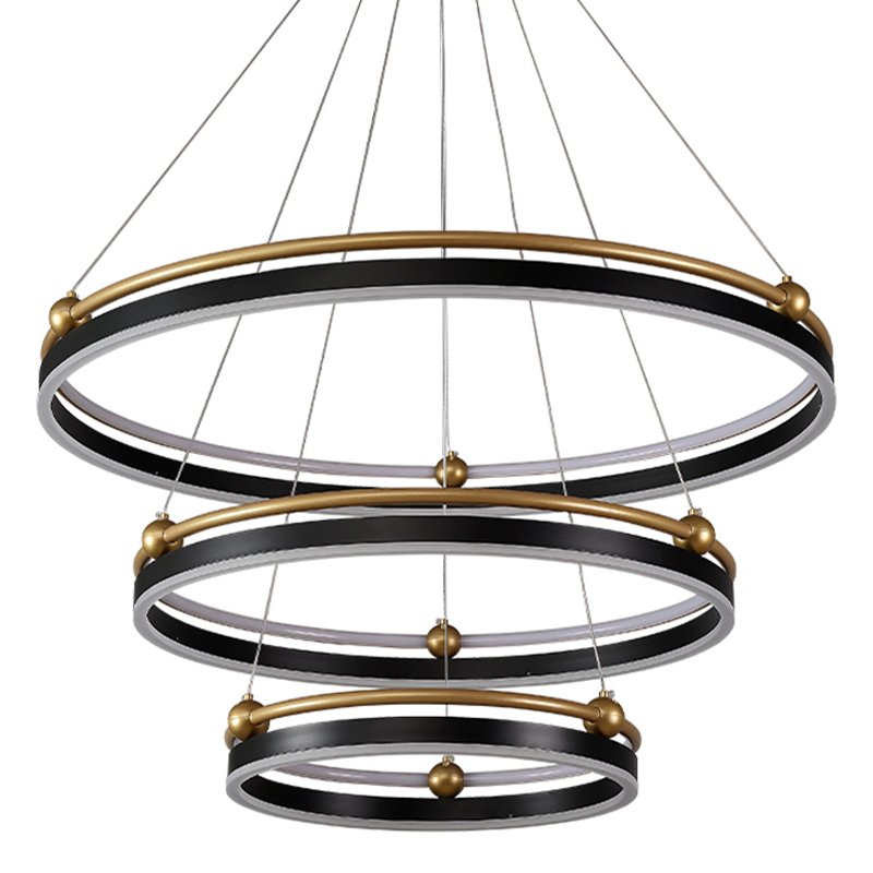 Люстра подвесная с тремя кольцами черного и золотого цвета Ring Horizontal Черный Белый Золотой Люстра подвесная с тремя кольцами черного и золотого цвета Ring Horizontal Черный Белый Золотой в Кирове | Loft Concept