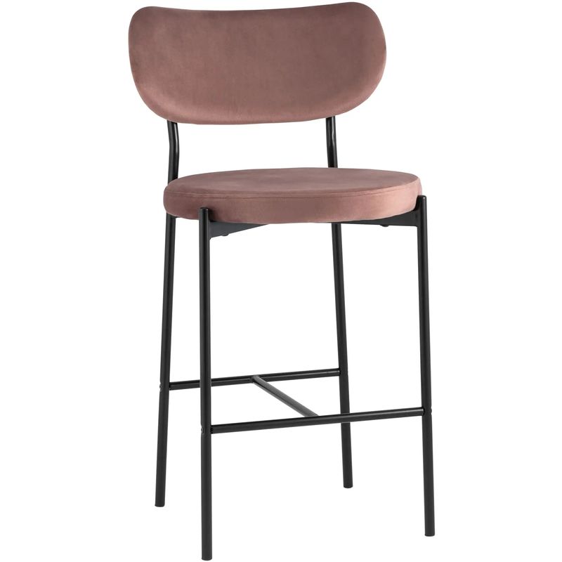Барный Стул Alfie Chair Черные ножки Розовый Велюр Розовый пастельный Черный в Кирове | Loft Concept 