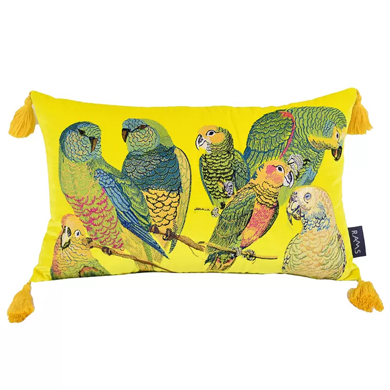 Декоративная подушка с вышивкой Embroidery Parrots Long Pillow Yellow Желтый Мульти Декоративная подушка с вышивкой Embroidery Parrots Long Pillow Yellow Желтый Мульти в Кирове | Loft Concept