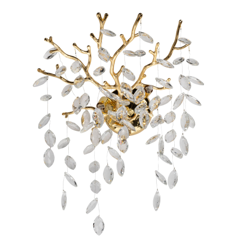 Бра золотого цвета с декоративными ветвями и прозрачными подвесками в форме листьев Droplet Chandelier Золотой Прозрачный в Кирове | Loft Concept 