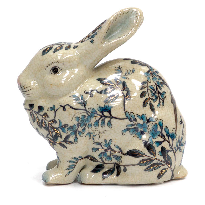 Статуэтка фарфоровая Заяц белая с орнаментом Bunny Белый Синий Статуэтка фарфоровая Заяц белая с орнаментом Bunny Белый Синий в Кирове | Loft Concept