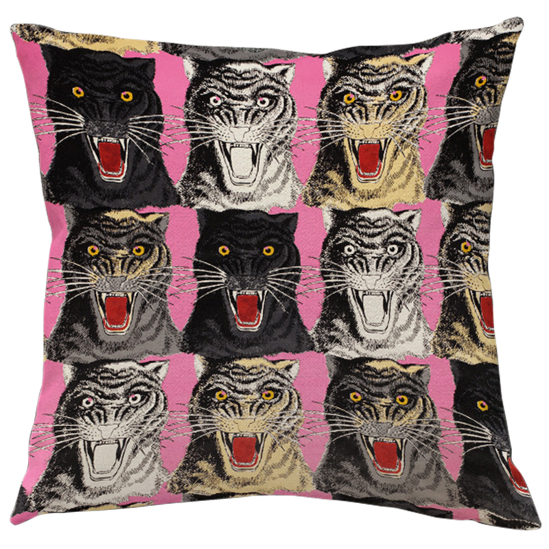 Декоративная подушка Стиль Gucci Panthers Pink Мульти Розовый Декоративная подушка Стиль Gucci Panthers Pink Мульти Розовый в Кирове | Loft Concept