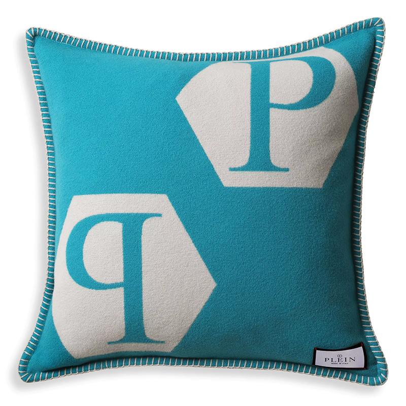 Подушка Philipp Plein Cushion Cashmere PP Logo 65 x 65 Blue Голубой Белый Подушка Philipp Plein Cushion Cashmere PP Logo 65 x 65 Blue Голубой Белый в Кирове | Loft Concept