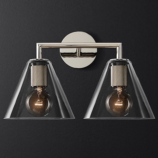 Бра RH Utilitaire Funnel Shade Double Sconce Silver Прозрачное Стекло Никель Бра RH Utilitaire Funnel Shade Double Sconce Silver Прозрачное Стекло Никель в Кирове | Loft Concept