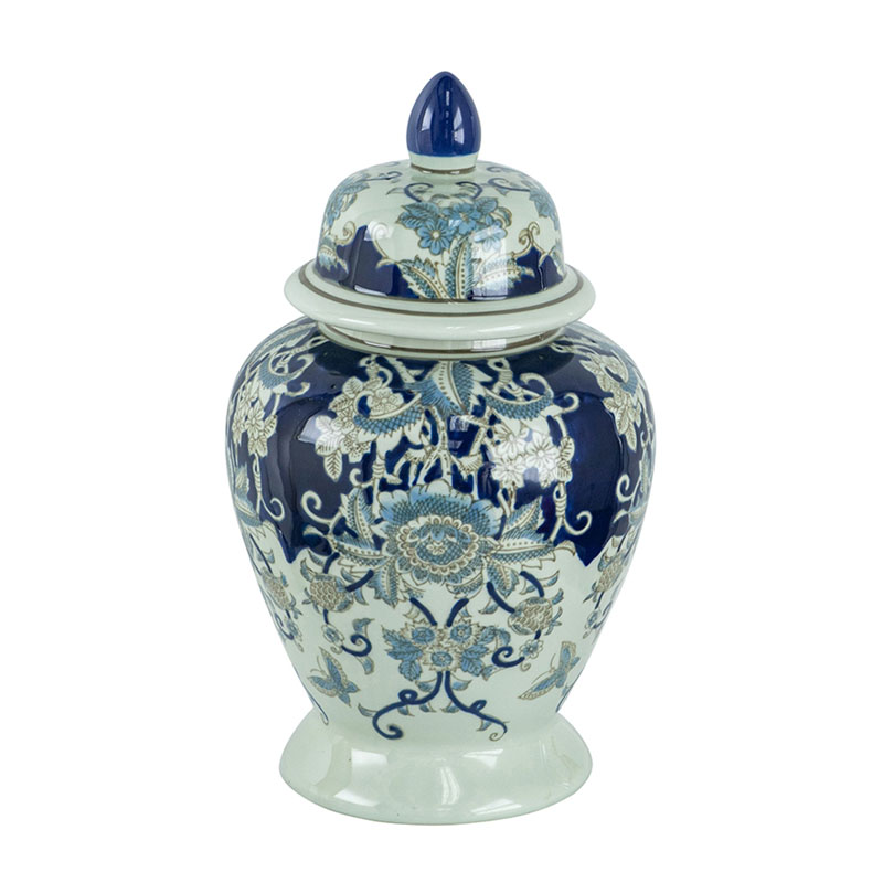 Ваза с крышкой Blue & White Ornament Vase 42 Белый Синий Ваза с крышкой Blue & White Ornament Vase 42 Белый Синий в Кирове | Loft Concept